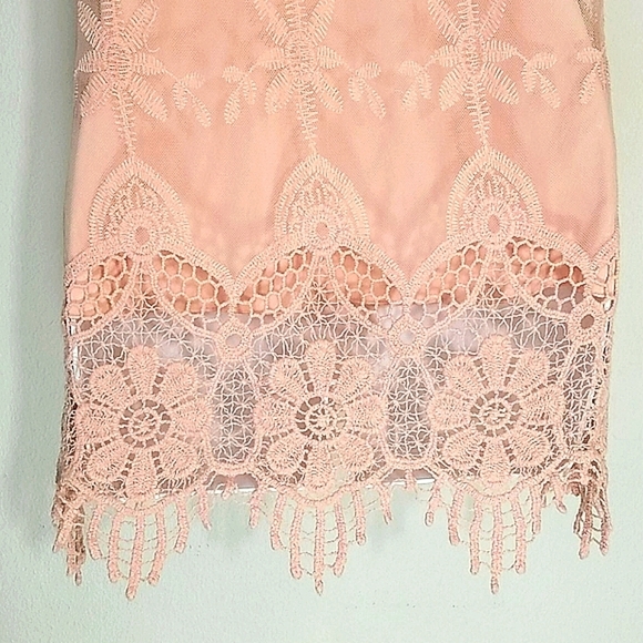 Tunic tank top blush peach Grecian crochet lace embroidery lined longer flowy - Picture 7 of 10